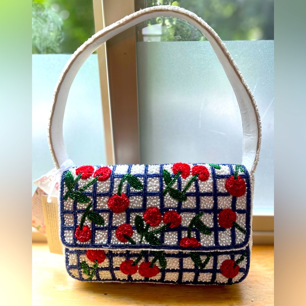 Viral TJ Maxx cherry blue checkered beaded bag. New with tags